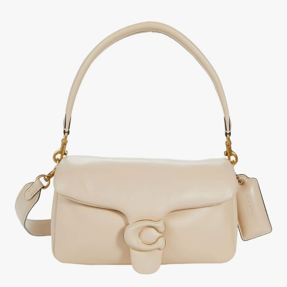 Coach Ivory Leather Handbag with Gold Zipper